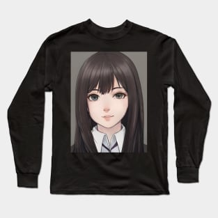 Black Hair Cute Anime High School Pretty Girl Long Sleeve T-Shirt